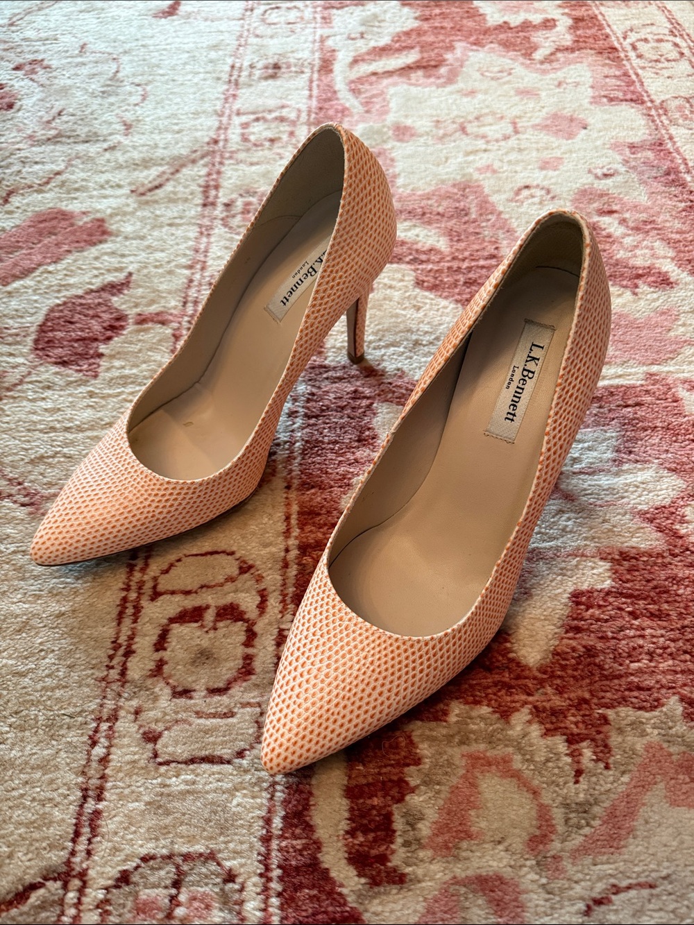 L.K. Bennett White and Orange Printed Leather Pumps